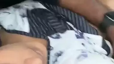 GF boob press and nipple roll in car by boyfriend